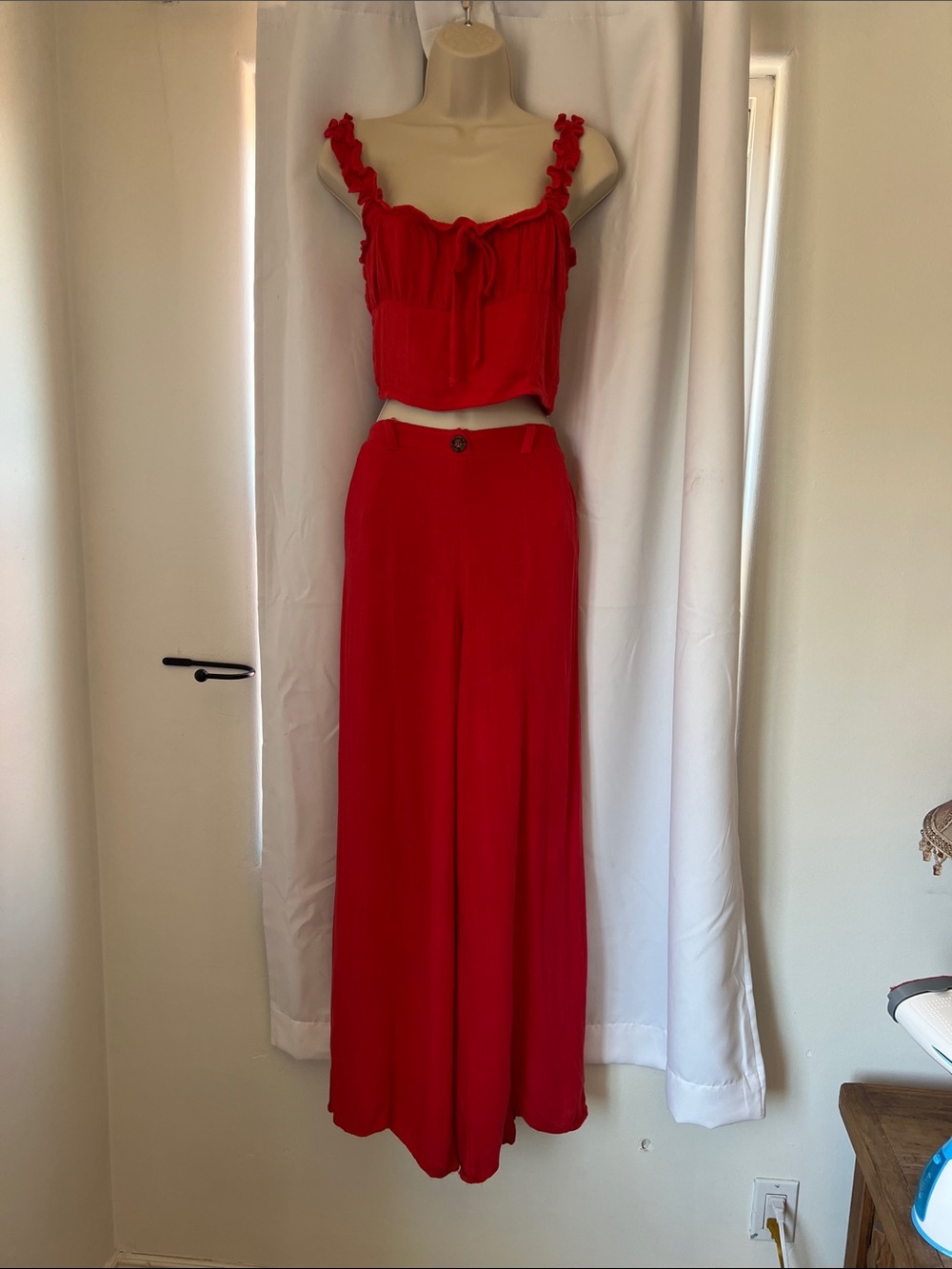 Sienna Sky Red Wide-Leg High-Waist Pants - Women's Elegant Palazzo Trousers